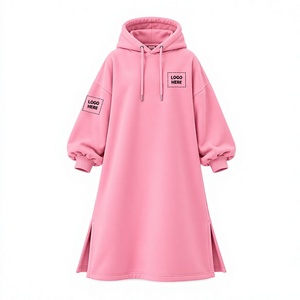 <b>Woolen</b> Blazer Hooded Sweatshirt <b>Dress</b> Knitted Long Pullover Hoodie with Side Slit Custom Logo <b>Women</b> 100% Cotton - Product Image 1