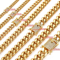 Chaîne Collier Ras-du-Cou Maille Cubaine Miami Iced Out pour Homme 6 à 18mm, en Or 18k 14k Acier Inoxydable, Fermoir Diamant Zircon Cubique