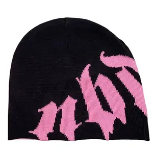 Topi Ski hangat anak-anak wanita, topi Beanie rajut Jacquard tanpa manset Logo kustom uniseks