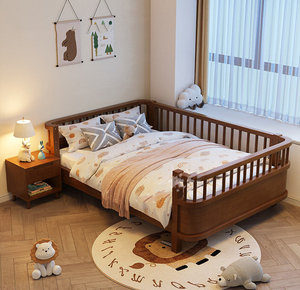 <span class=keywords><strong>Letto</strong></span> <span class=keywords><strong>singolo</strong></span> moderno in legno massello per bambine, con recinzione a tre lati, sponda di protezione per bambini, <span class=keywords><strong>letto</strong></span> ampio e allargato per camera da <span class=keywords><strong>letto</strong></span> - Product Image 2