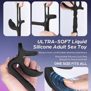 Anello per Pene 3-in-1 con 10 Modalità, 100% Impermeabile, Vibratore Dildo Nero, Plug Anale, Stimolatore Testicolare, Giocattoli Sessuali per Coppie - Product Image 6