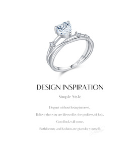 Bague double en argent S925 avec moissanite taille cœur, plaquée argent, empilable, pour femme, bijou de fiançailles délicat - Product Image 6