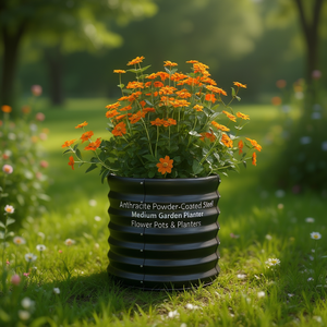 Fioriera da Giardino Media in Acciaio Verniciato a Polvere Antracite, Vasi per Fiori da Esterno - Product Image 2