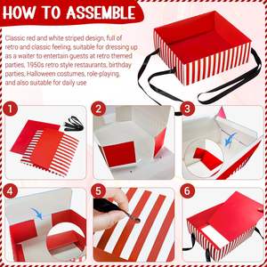 Kit de costume de serveur des années 1950, <span class=keywords><strong>tenue</strong></span> de Soda Jerk, tablier rayé rouge et blanc, toque de chef, nœud papillon, plateau à collations, cosplay de serveuse d'Halloween - Product Image 3