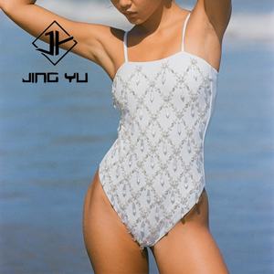 OEM Swimsuit Set <b>White</b> Luxury Shiny Swimwear <b>Women</b> Custom Rhinestone Recycled One Piece Swimwear - Product Image 2