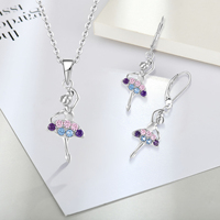 925 argent Sterling danse fille pendentif zircon cubique plaqué rhodium pendentif collier boucles d'oreilles ballerine ensemble de bijoux pour les femmes