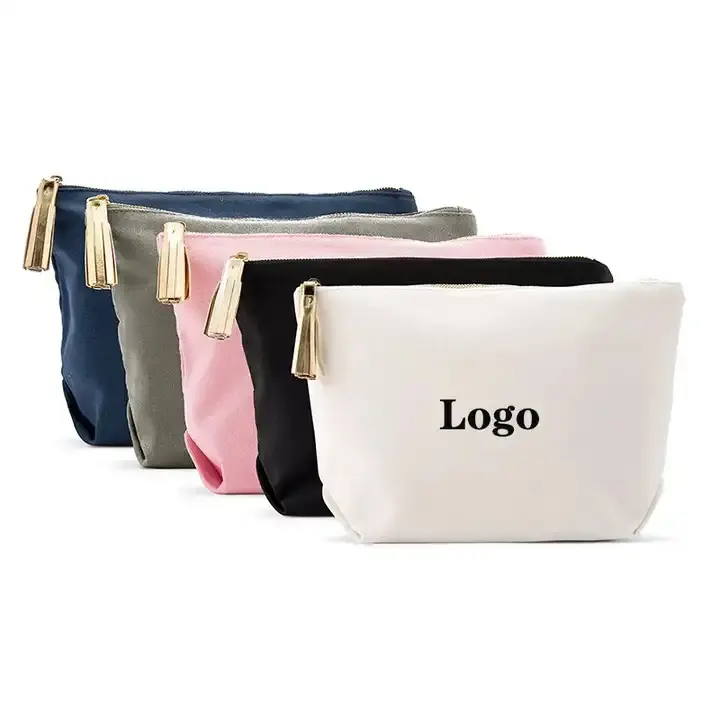 Pochette de maquillage lavable à fermeture éclair avec impression de logo personnalisé promotionnel sacs de maquillage réutilisables en toile de coton avec logo personnel