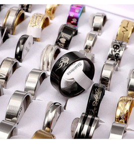 100 chiếc/hộp Bộ nhẫn nữ, nhẫn cưới, nhẫn đính hôn, trang sức thời trang, nam, hàng loạt nhiều mẫu, chất liệu thép không gỉ - Product Image 6