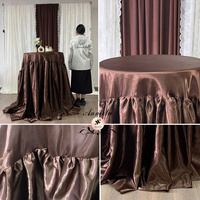 ANNIELU Nappe de table ronde en satin chocolat, drapé à volants, pour décoration de mariage, banquet, événement, fête