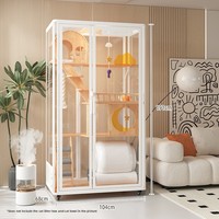 Maison pour chat en bois massif de luxe - Villa pour chat gain de place avec cadre d'escalade et fermeture à bouton Cage pour chat écologique pour petit appartement