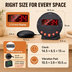Double <span class=keywords><strong>réveil</strong></span> sonique moderne extra fort style bombe à retardement avec affichage numérique et fonction vibrante - Product Image 5