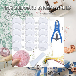 Kit de 15 pièces pour la fabrication de balles anti-stress en silicone DIY, avec revêtements transparents et outil de gonflage à pompe à air - Product Image 2