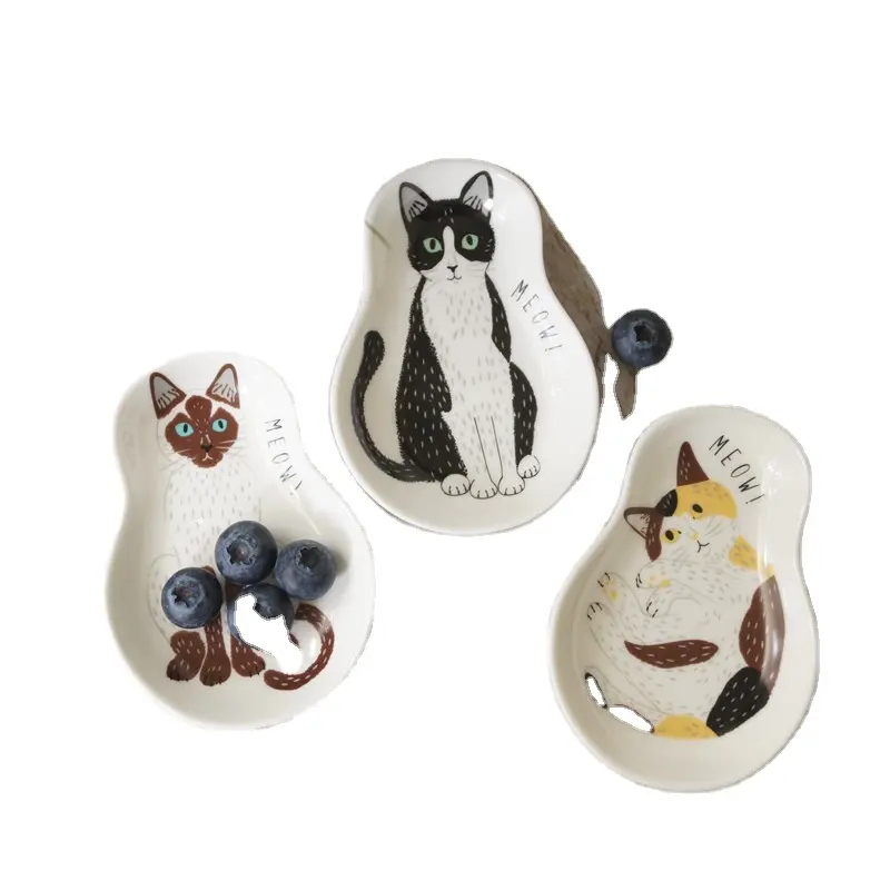 Grosir Peralatan Dapur Bumbu Piring Saus Keramik Cetakan Kucing Kartun Tempat Bumbu Saus Sushi