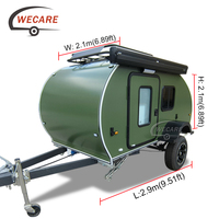 WECARE Remorque de camping légère 290*210*210cm Petite remorque de camping pour 2 personnes Caravane de camping Remorque en forme de larme avec zone de repos et zone de cuisine