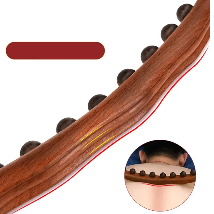Wooden Gua Sha Stick Body Massage Tool 8 Beads Handheld Abdomen Cellulite Massager For Backpain Relief Wood Therapy Massage Cup