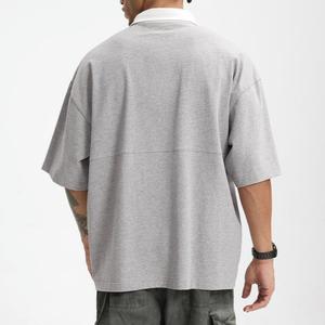 Polo d'été en coton de luxe avec couleurs contrastées, épaules tombantes, doux, personnalisable, décontracté, sublimation, tricoté pour hommes - Product Image 5