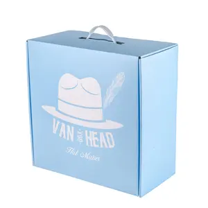 כובע כחול מותאם אישית תיבת משלוח דואר פדורה כובע מותאם אישית תיבת משלוח אריזת כובע פדורה קופסאות עם ידית פלסטיק