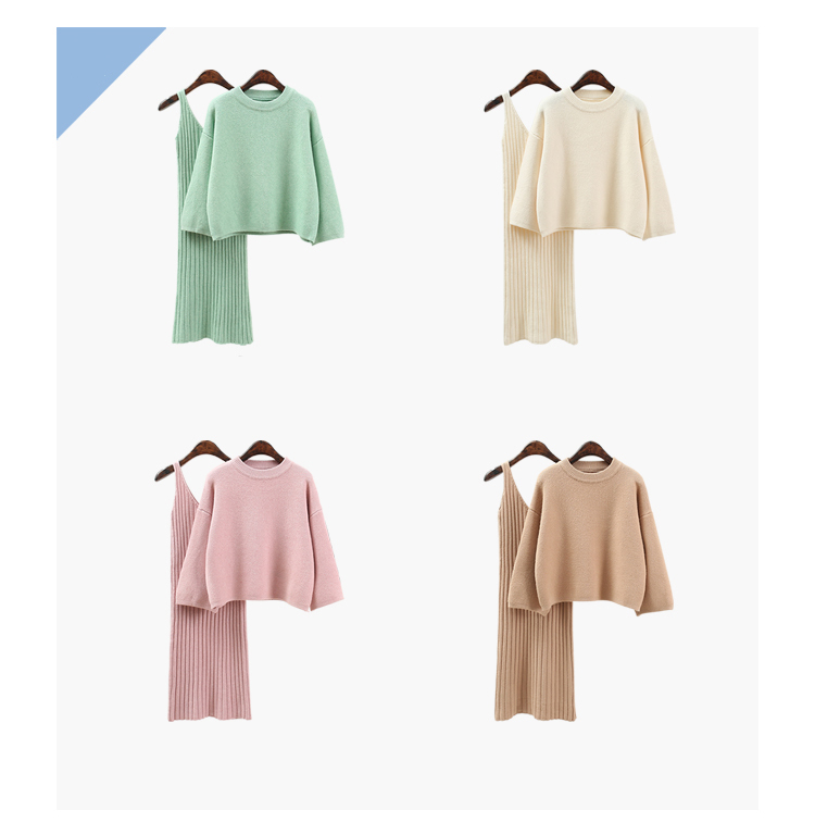 2021New Styleautumn spring casual women knitted two piece sweater dress lady winter teen girl jumper pullovers suit twin-sets