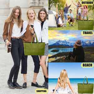 Sacs fourre-tout de week-end en toile verte réutilisables pour le shopping et la plage - Offre spéciale - Product Image 4