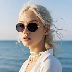 Lunettes de soleil ovales sans monture Dilemma pour femmes, en métal noir, verres PC UV400, type 3, avec boîte, référence 7711 - Product Image 3