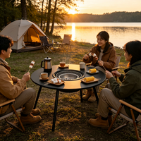 Table de barbecue d'extérieur avec barbecue au charbon de bois, structure en bois de chêne, panneau imperméable, durable, léger, facile à transporter