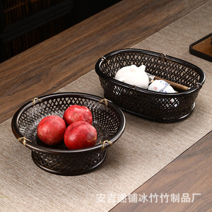Bamboo Woven Fruit <b>Basket</b> Geometric Pattern Residential Storage <b>Tray</b> Serving <b>Trays</b> - Product Image 5