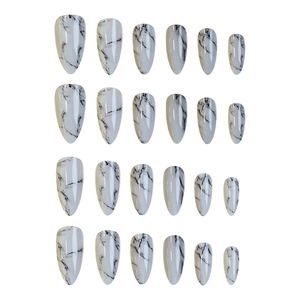 <span class=keywords><strong>Uñas</strong></span> Postizas Acrílicas Reutilizables de Lujo, Forma de Almendra, <span class=keywords><strong>con</strong></span> Vetas de Piedra Natural, Acabado Brillante en Mármol Blanco, para Ocasiones Elegantes - Product Image 3