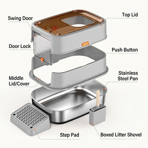 Bac à litière convertible pour chat avec trois niveaux d'abri et une marche d'accès grillagée pour s'adapter à différentes habitudes de chat - Product Image 4