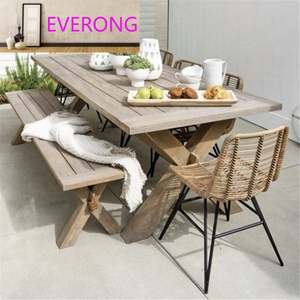 Outdoor Solid Wood Multi-Person <strong>Dining</strong> <strong>Table</strong> Myanmar <strong>Teak</strong> for Hotel Courtyard Villa Terrace &amp; Garden Outdoor Open-Air Homestay - Product Image 4