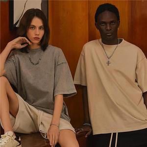 カスタマイズ可能なヘビーウェイトヴィンテージメンズOネック半袖Tシャツ 250gsm 無地 100%コットンニット ルーズフィット 通気性 フォーマル - Product Image 1