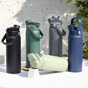 Bouteille d'eau isotherme de 24 oz, idéale pour les voyages, s'adapte au porte-gobelets de voiture, gourde en acier inoxydable avec double couvercle pour les trajets quotidiens et le bureau - Product Image 5