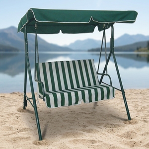 Fauteuil balançoire de jardin extérieur 2 <span class=keywords><strong>places</strong></span> personnalisable avec coussin rayé, auvent festonné et <span class=keywords><strong>hamac</strong></span> de véranda en métal - Product Image 2