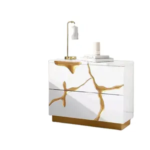 Direktverkauf der Fabrik moderne Schlafzimmermöbel 3 Schubladen weiß verspiegelte goldene Farbe aufgetragen auf MDF Nachttisch