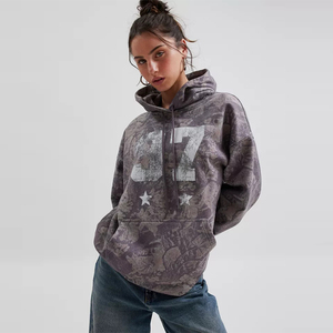 Felpa con cappuccio con stampa digitale <span class=keywords><strong>Vintage</strong></span> da <span class=keywords><strong>donna</strong></span> in cotone pesante autunno Plus-Size Street abbigliamento ODM fornitura supporto - Product Image 1
