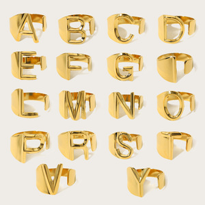 Vente en gros de bagues en laiton argenté plaqué or 14K 18K, cadenas de oro, 26 lettres anglaises, style personnalité, anneaux arabes DIY - Product Image 3