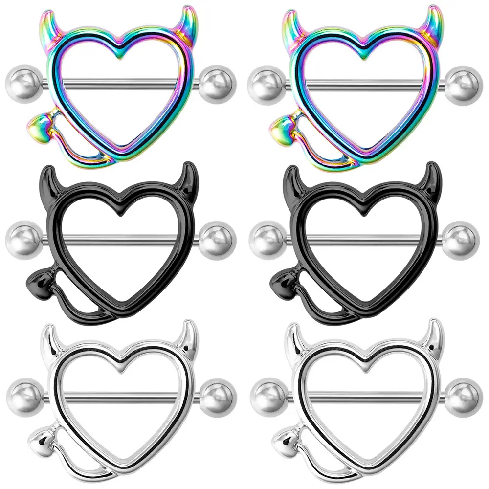 Wholesale Ox Horn Stainless Steel Colorful Love Heart Shape Clip in Nipple Rings Jewelry for Women Men Body Piercing Jewelry