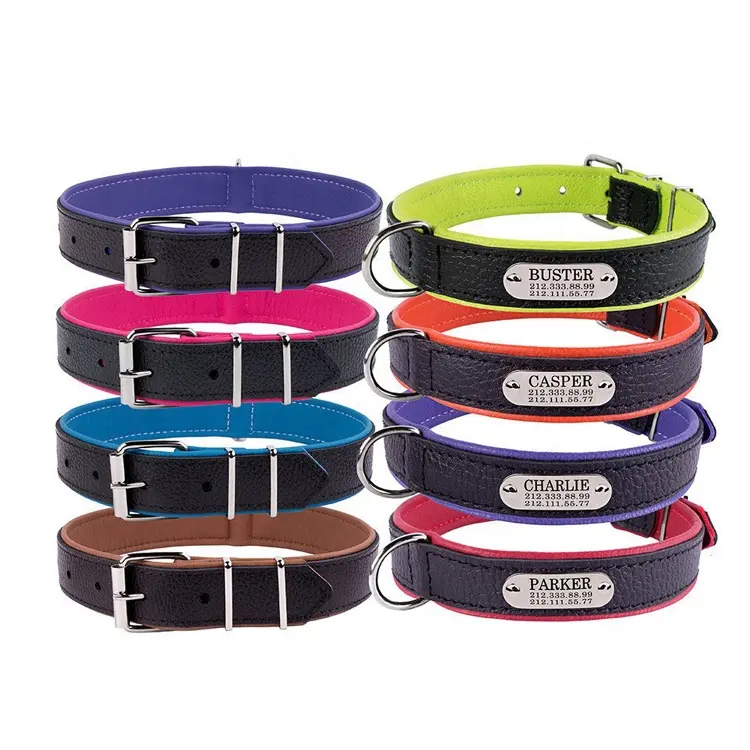 Wholesale Different Size Pet Collars Leather PU Colorful Custom Logo Dog Leather Collar