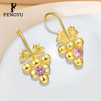 18K Gouden Druivencluster Oorbellen met Roze Zirkoon 925 Sterling Zilver Fruit Oorbellen Dames Op Maat Fijne Sieraden Groothandel