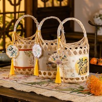 Boîte cadeau personnalisée pour gâteaux de lune avec emballage en bambou style Su, emballage cadeau en bois recyclable pour gâteaux de lune à peau glacée, vente en gros, boîte en bambou