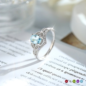 8 Trend 925 <b>Silver</b> 5*7mm Oval Cut Crystal Finger <b>Ring</b> Adjustable Natural <b>Stones</b> Women's bridal jewelry wedding evening - Product Image 2