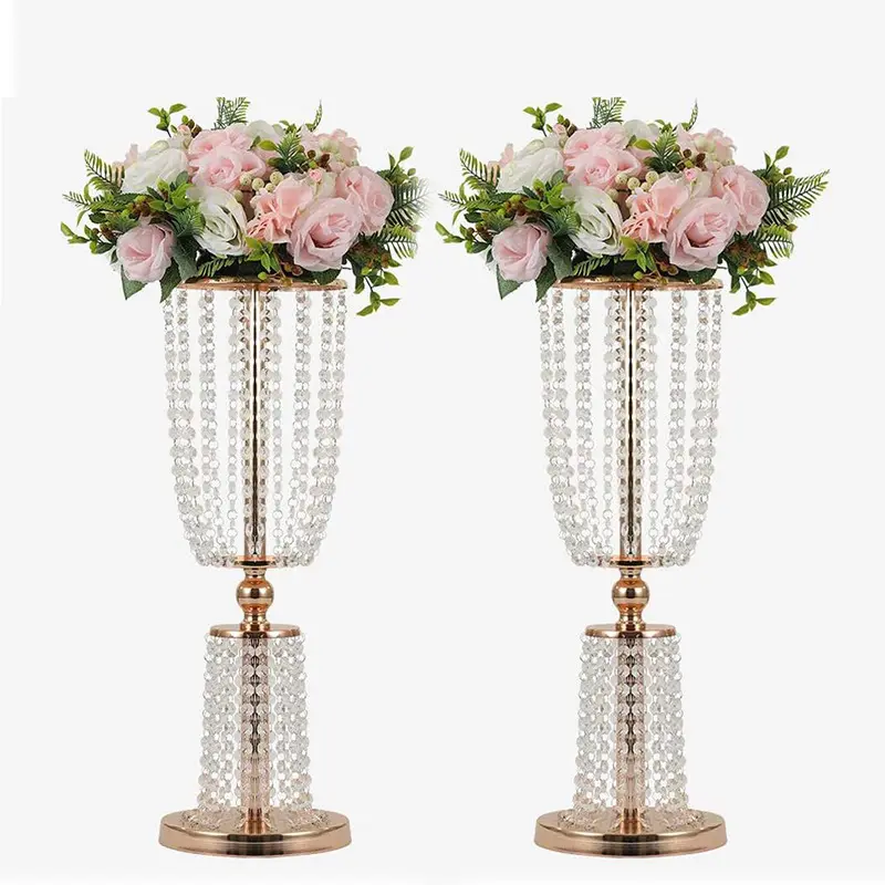 Plating small waist crystal candlesticks party banquet hall hotel table flower frame decoration wedding load lead with pendant