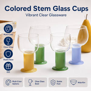 Bicchiere in Vetro Borosilicato Trasparente con Stelo Colorato, Riutilizzabile per Casa, Ristorante, Feste, Bar, Caffè, Succhi, Cocktail, Regalo - Product Image 1