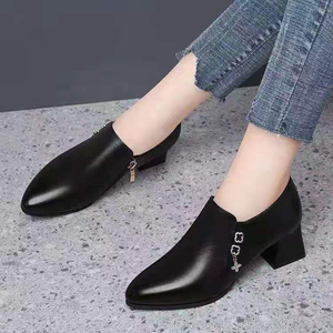<strong>Block</strong> <strong>Heel</strong> Short Tube Pointed <strong>Toe</strong> Ladies Single Shoes Versatile Fashion Soft Leather <strong>Heels</strong> Women - Product Image 3