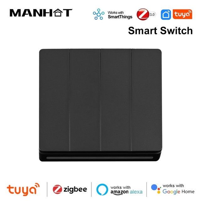 ZigBee Smart Light Switch NO Neutral &With Neutral Wire EU Push Button Wall Switch 1-4 Gang Work for Tuya Alexa & Google Home