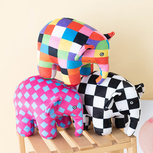 Figurine d'éléphant en peluche à carreaux noir et blanc, sept couleurs, poupée Emma en peluche, pose debout, décoration - Product Image 2