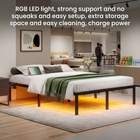 Cadre de lit en fer de haute qualité avec support robuste, alimentation par câble USB, éclairage LED RGB, design double lit, taille King Size