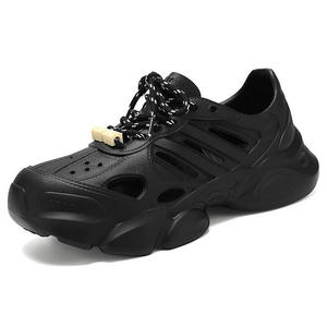 Sandales d'été pour hommes, nouveau style, à lacets, bout rond, chaussures décontractées polyvalentes avec perforations, semelle respirante, amorti et anti-odeur - Product Image 5