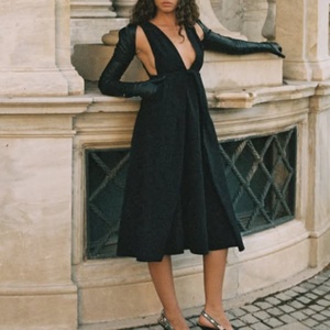 Vestido de Lino para Mujer, Elegante, de Alta Calidad, para Primavera, Moderno, de Noche, Sexy, con Cuello en V Profundo, Midi - Product Image 2