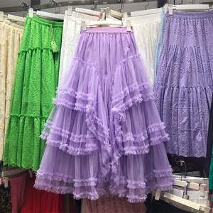 <span class=keywords><strong>Jupe</strong></span> à volants asymétrique de couleur unie de taille haute pour femmes, <span class=keywords><strong>tutu</strong></span> en tulle ligne - Product Image 3