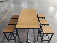 Ensemble de table de bar à manger en métal pour jardin extérieur de 7 pièces avec 6 tabourets